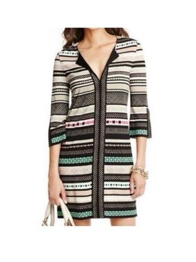 Diane von Furstenberg Black, Cream, Mint & Pink Geometric Knit Dress